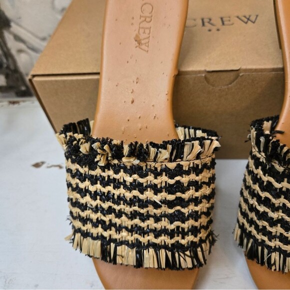 J Crew Black and Natural Raffia beach slide sandals - Preowned  - size 6 - Picture 10 of 13